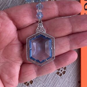 Vintage Elegant Blue Silver Pendant Necklace